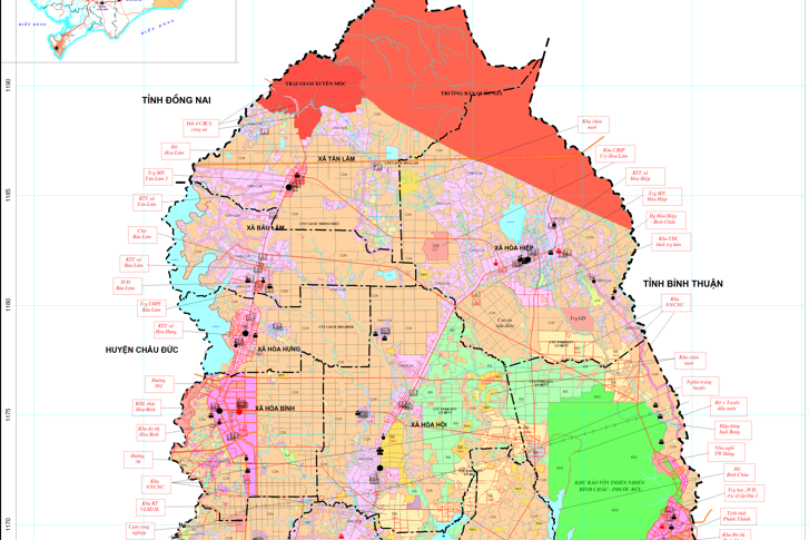 Vị trí địa lý quan trọng trên bản đồ vùng Xuyên Mộc, Bà Rịa